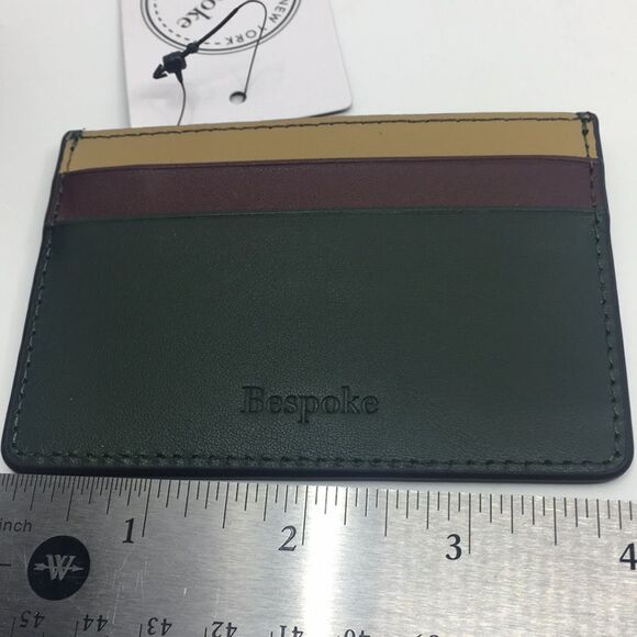 NWT Bespoke Unisex Dark Green Colorblock Leather Card Holder Wallet - Picture 8 of 15